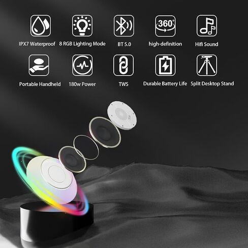 مكبرات صوت Bluetooth ذات الأضواء الملونة - مكبر صوت محمول IPX7 مقاوم للماء مع 8 أوضاع - ميكروفون مضمّن صوت استريو لاستريو خالية من اليدين. in Saudi Arabia