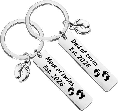 FUSTMW Parents of Twins Gifts Dad Mom of Twins Est 2024 Keychain Set Twins Mom Dad Gifts Expecting Parents Gifts in Saudi Arabia