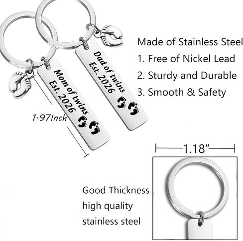 FUSTMW Parents of Twins Gifts Dad Mom of Twins Est 2024 Keychain Set Twins Mom Dad Gifts Expecting Parents Gifts in Saudi Arabia