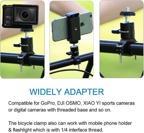 PULUZ Bike Camera Handlebar Mount for Gopro Hero 12/11/10/9/8/7/6 Bike Motorcycle Mount Clip, 360 Degree Rotation Aluminum Bicycle Bracket for DJI OSMO Action&Xiaoyi Camera in Kuwait