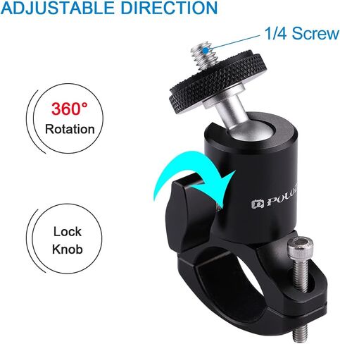 PULUZ Bike Camera Handlebar Mount for Gopro Hero 12/11/10/9/8/7/6 Bike Motorcycle Mount Clip, 360 Degree Rotation Aluminum Bicycle Bracket for DJI OSMO Action&Xiaoyi Camera in Kuwait