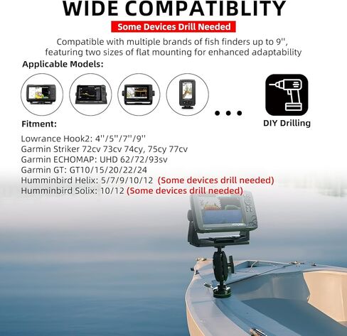 HITORHIKE Universal Fish Finder Mount for Kayak-with Transducer Arm Options,Ball Base,Dual Plates, Fits 9" Electronics,Compatible with Garmin/Lowrance/Humminbird(Basic Mount Pro Set with Arms) in Kuwait