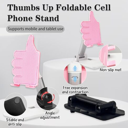 الإبهام لأعلى قابلة للطي للهاتف الخلوي للمكتب ، حامل الهاتف المضاد للزلزال قابل للتعديل متوافق مع جميع الهواتف المحمولة ، ملحقات سطح المكتب الإبداعية اللطيفة للمكتب/الصفحة الرئيسية ، 2 حزمة أسود & وردي in Kuwait