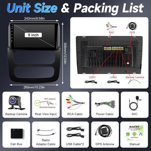 Naifay Android Car Radio for Dodge Ram 1500 2500 3500 2002 2003 2004 2005 Stereo, 9inch IPS Touch Screen for Dodge Ram Head Unit with Carplay Android Auto Bluetooth GPS WiFi SWC Camera in Saudi Arabia