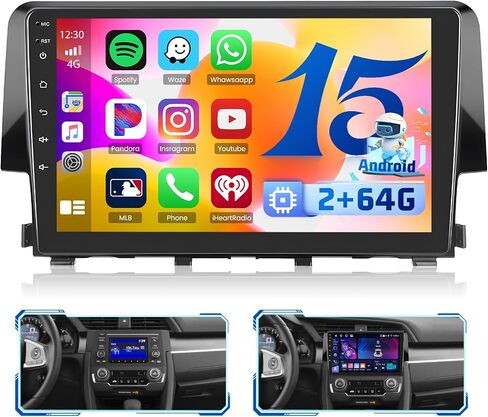 Car Radio for Honda Civic 2016-2020, Android Car Stereo Wireless Carplay Android Auto, Roinvou 9 inch Touch Screen for Civic Radio Upgrade, 5G WiFi, GPS, Bluetooth 5.0, 4G RAM 64G ROM in Saudi Arabia