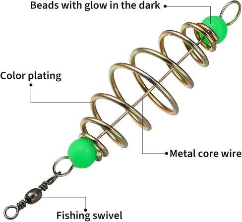 48Pcs Fishing Bait, Cage Carbon Steel Spring Feeder Basket Holder, Coarse Lure Feeder Carp Lure Fish Accessories with Luminous in Saudi Arabia