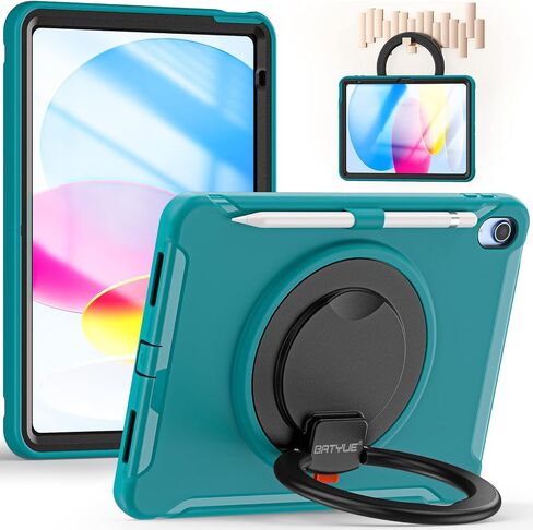 BATYUE Case for iPad (A16) 11th/10th Generation 10.9'' inch 2025/2022, Rugged Protective Shockproof Cover for Kids Girls with Screen Protector, 360° Rotating Stand, Pencil Holder, Emerald Green in Kuwait