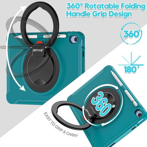 BATYUE Case for iPad (A16) 11th/10th Generation 10.9'' inch 2025/2022, Rugged Protective Shockproof Cover for Kids Girls with Screen Protector, 360° Rotating Stand, Pencil Holder, Emerald Green in Kuwait