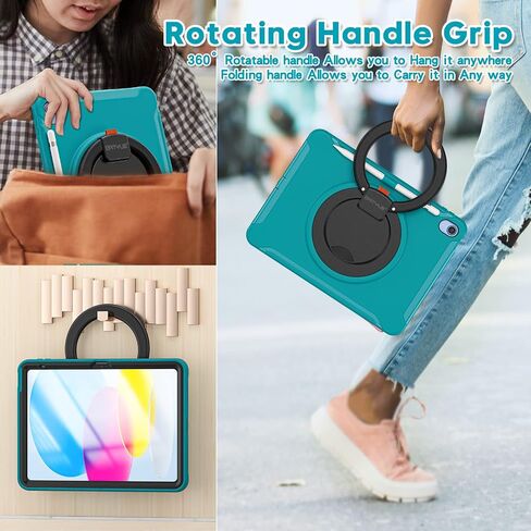 BATYUE Case for iPad (A16) 11th/10th Generation 10.9'' inch 2025/2022, Rugged Protective Shockproof Cover for Kids Girls with Screen Protector, 360° Rotating Stand, Pencil Holder, Emerald Green in Kuwait