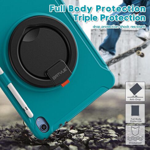 BATYUE Case for iPad (A16) 11th/10th Generation 10.9'' inch 2025/2022, Rugged Protective Shockproof Cover for Kids Girls with Screen Protector, 360° Rotating Stand, Pencil Holder, Emerald Green in Kuwait