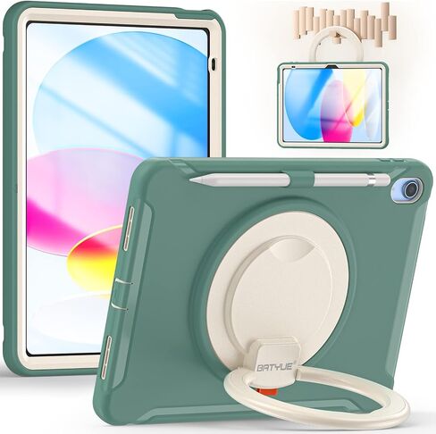 BATYUE Case for iPad (A16) 11th/10th Generation 10.9'' inch 2025/2022, Rugged Protective Shockproof Cover for Kids Girls with Screen Protector, 360° Rotating Stand, Pencil Holder, Emerald Green in Kuwait