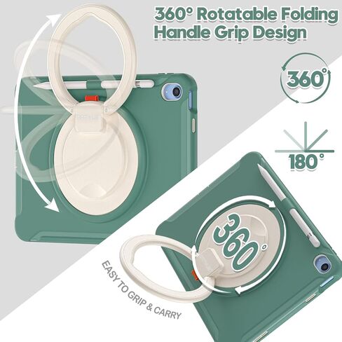 BATYUE Case for iPad (A16) 11th/10th Generation 10.9'' inch 2025/2022, Rugged Protective Shockproof Cover for Kids Girls with Screen Protector, 360° Rotating Stand, Pencil Holder, Emerald Green in Kuwait