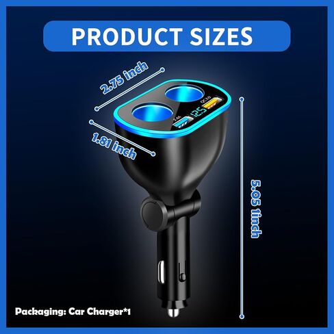 2025 Upgrade Car Careette Wighter Dlitter ، 4 في 1 محول ولاعة سجائر مزدوجة مع منفذ USB 2.4A و QC3.0 سريعًا للهاتف المحمول ، داش كاميرا ، شاحن سيارة 12/24 فولت مع LED Voltmeter in Kuwait