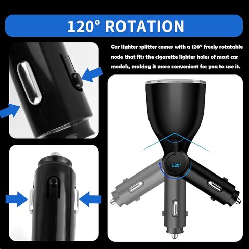 2025 Upgrade Car Careette Wighter Dlitter ، 4 في 1 محول ولاعة سجائر مزدوجة مع منفذ USB 2.4A و QC3.0 سريعًا للهاتف المحمول ، داش كاميرا ، شاحن سيارة 12/24 فولت مع LED Voltmeter in Kuwait