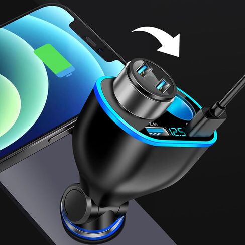 2025 Upgrade Car Careette Wighter Dlitter ، 4 في 1 محول ولاعة سجائر مزدوجة مع منفذ USB 2.4A و QC3.0 سريعًا للهاتف المحمول ، داش كاميرا ، شاحن سيارة 12/24 فولت مع LED Voltmeter in Kuwait