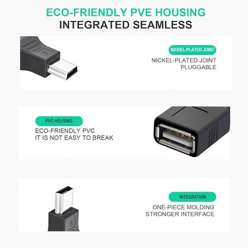 2 Pack USB 2.0 Type A Female to Mini USB 5-Pin-Pin-Pin Male/Female Adapter-نقل البيانات عالية السرعة وتوافقها مع الكاميرات والطابعات وأجهزة الصوت والمزيد in Kuwait