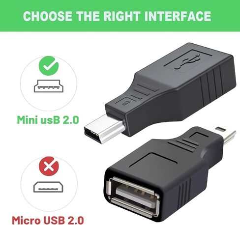 2 Pack USB 2.0 Type A Female to Mini USB 5-Pin-Pin-Pin Male/Female Adapter-نقل البيانات عالية السرعة وتوافقها مع الكاميرات والطابعات وأجهزة الصوت والمزيد in Kuwait