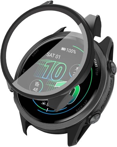 [2-pack] بالنسبة لـ Garmin Forerunner 570 42 مم ساعة ذكية مع واقي شاشة ، غطاء واقعي للكمبيوتر الشخصي المدمج في فيلم زجاجي 9 ساعات ، تغطية كاملة (أسود) in Saudi Arabia