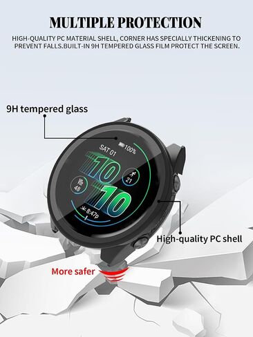 [2-pack] بالنسبة لـ Garmin Forerunner 570 42 مم ساعة ذكية مع واقي شاشة ، غطاء واقعي للكمبيوتر الشخصي المدمج في فيلم زجاجي 9 ساعات ، تغطية كاملة (أسود) in Saudi Arabia