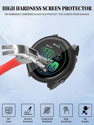 [2-pack] بالنسبة لـ Garmin Forerunner 570 42 مم ساعة ذكية مع واقي شاشة ، غطاء واقعي للكمبيوتر الشخصي المدمج في فيلم زجاجي 9 ساعات ، تغطية كاملة (أسود) in Saudi Arabia