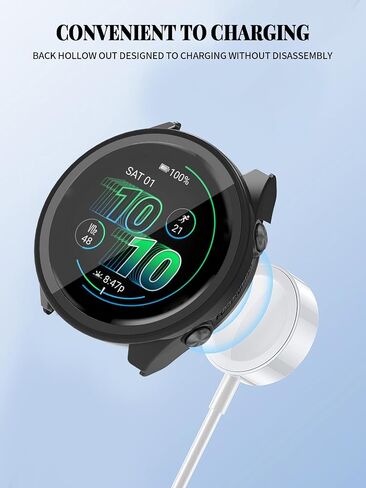 [2-pack] بالنسبة لـ Garmin Forerunner 570 42 مم ساعة ذكية مع واقي شاشة ، غطاء واقعي للكمبيوتر الشخصي المدمج في فيلم زجاجي 9 ساعات ، تغطية كاملة (أسود) in Saudi Arabia