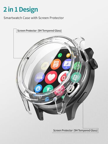 2Pack Case for Xiaomi Watch S4 ، واقي شاشة Noukaju Smart Watch ، وهو فيلم زجاجي مضمّن 9 ساعات ، كمبيوتر صلب ، سهلة التثبيت ، غطاء واقية لـ Xiaomi Smartwatch S4 (Black+Clear) in Saudi Arabia