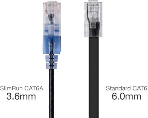 Monoprice - 115157 Slimrun Cat6a Ethernet تصحيح كابل - Snagless RJ45 UTP PURE BARE COPPER WIRE 10G 30AWG 5FT أسود 10 حزمة و CAT6A تصحيح Ethernet in Saudi Arabia