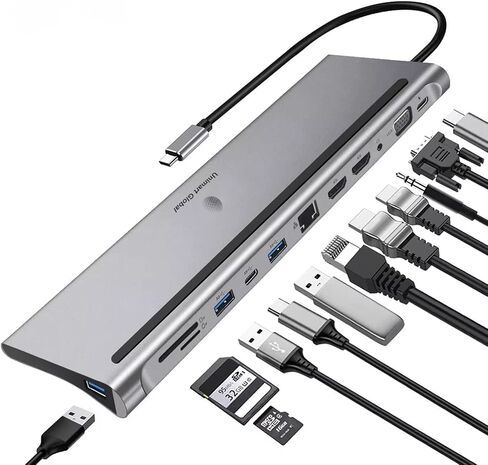 محطة إرساء UGX-MF-002 12-in-1 USB C ، محور متعدد مع 4K HDMI ، VGA ، Ethernet ، USB 3.0 ، SD/TF ، الصوت ، 85W PD الشحن السريع ، MacBook Pro/Air ، Windows Laptop in Saudi Arabia