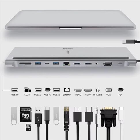 محطة إرساء UGX-MF-002 12-in-1 USB C ، محور متعدد مع 4K HDMI ، VGA ، Ethernet ، USB 3.0 ، SD/TF ، الصوت ، 85W PD الشحن السريع ، MacBook Pro/Air ، Windows Laptop in Saudi Arabia