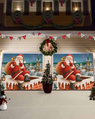 عيد الميلاد باب المرآب راية غطاء 7 × 8 قدم، عيد الميلاد سانتا كلوز مع الهدايا قرية الثلج عيد الميلاد باب المرآب الزينة عطلة عيد الميلاد خلفية ديكور لفصل الشتاء السنة الجديدة حفلة عيد الميلاد in Kuwait