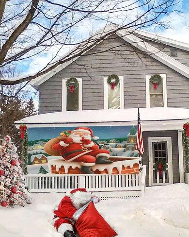 عيد الميلاد باب المرآب راية غطاء 7 × 8 قدم، عيد الميلاد سانتا كلوز مع الهدايا قرية الثلج عيد الميلاد باب المرآب الزينة عطلة عيد الميلاد خلفية ديكور لفصل الشتاء السنة الجديدة حفلة عيد الميلاد in Kuwait