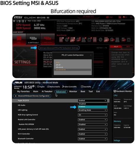 Quad NVME PCIE Adapter 4 Port M.2 NVME M KEY SSD إلى PCIE 4.0 X16 سرعة بطاقة EX in Saudi Arabia