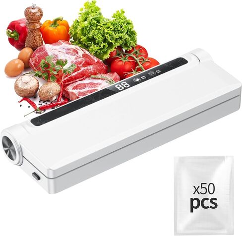 Vacuum Sealer Machine with 20 Vacuum Seal Bags, Fully Automatic Food Vacuum Sealer Machine, One Click Intelligent Operation, Airtight Food Storage Machine, White in Saudi Arabia
