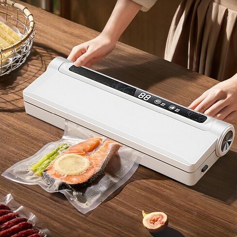 Vacuum Sealer Machine with 20 Vacuum Seal Bags, Fully Automatic Food Vacuum Sealer Machine, One Click Intelligent Operation, Airtight Food Storage Machine, White in Saudi Arabia