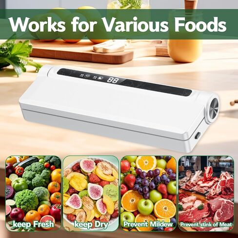 Vacuum Sealer Machine with 20 Vacuum Seal Bags, Fully Automatic Food Vacuum Sealer Machine, One Click Intelligent Operation, Airtight Food Storage Machine, White in Saudi Arabia