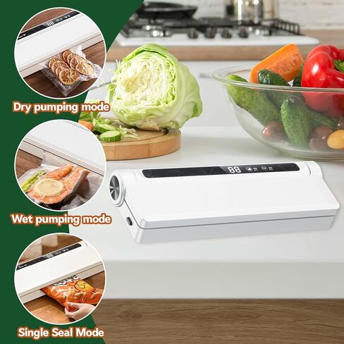 Vacuum Sealer Machine with 20 Vacuum Seal Bags, Fully Automatic Food Vacuum Sealer Machine, One Click Intelligent Operation, Airtight Food Storage Machine, White in Saudi Arabia