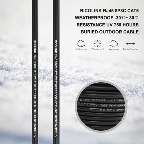 RJ45 8P8C CAT6 Ethernet مقاوم للماء 50 قدمًا -30 ℃ ~ 80 ℃ مقاومة UV 750 ساعة دفن كابل في الهواء الطلق in Saudi Arabia