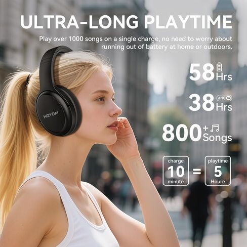 سماعات Bluetooth فوق الأذن ، 60 ساعة سماعات اللاسلكية وقت اللعب مع الميكروفون ، 5.3 Bluetooth ، سماعات رأس استريو قابلة للطي قابلة للطي ، للهواتف المحمولة لأعمال السفر (أسود) in Saudi Arabia