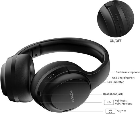 سماعات Bluetooth فوق الأذن ، 60 ساعة سماعات اللاسلكية وقت اللعب مع الميكروفون ، 5.3 Bluetooth ، سماعات رأس استريو قابلة للطي قابلة للطي ، للهواتف المحمولة لأعمال السفر (أسود) in Saudi Arabia