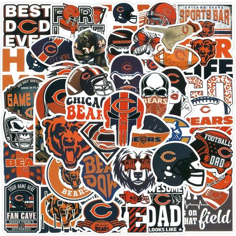 104 Pcs Chicago Football Stickers Pack Bear, Illinois Rugby Sports Waterproof Vinyl Self-Adhesive Decals for Kids Car Outdoor Phone Bottle Helmet Skateboard and More in Saudi Arabia