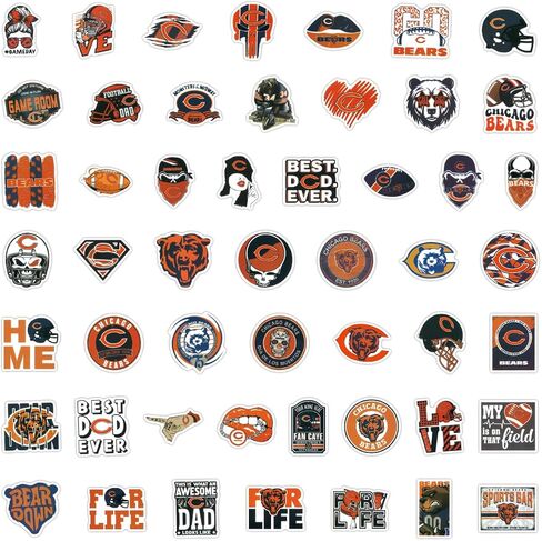 104 Pcs Chicago Football Stickers Pack Bear, Illinois Rugby Sports Waterproof Vinyl Self-Adhesive Decals for Kids Car Outdoor Phone Bottle Helmet Skateboard and More in Saudi Arabia