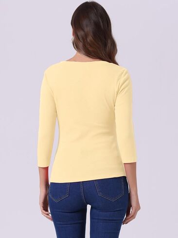 Allegra K Women's V Neck Blouse 3/4 Sleeves Solid Knitted Buttons Decor Ruched Top in Kuwait