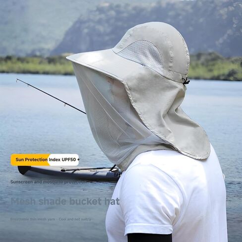 UPF50+ Outdoor Anti-Mosquito Hat with UV Protection, Breathable Foldable & Adjustable Mesh Sun Hat for Hiking Camping Fishing in Kuwait