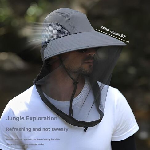 UPF50+ Outdoor Anti-Mosquito Hat with UV Protection, Breathable Foldable & Adjustable Mesh Sun Hat for Hiking Camping Fishing in Kuwait