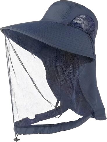 UPF50+ Outdoor Anti-Mosquito Hat with UV Protection, Breathable Foldable & Adjustable Mesh Sun Hat for Hiking Camping Fishing in Kuwait