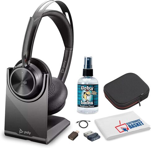 Poly Voyager Focus 2 UC Stereo Bluetooth Headset (Microsoft Teams معتمد) (77Y87AA) مع حزمة حقيبة السفر بما في ذلك: GOBY LABS Cleaner ، قماش الألياف in Saudi Arabia