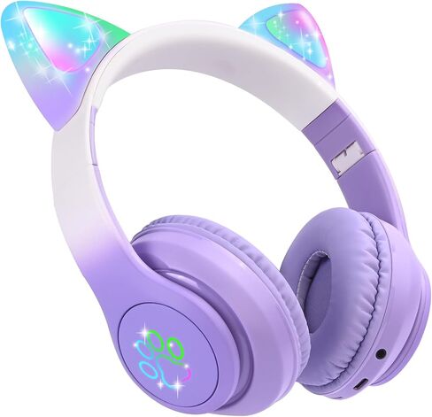 سماعات الرأس اللاسلكية للأطفال LED LED UP CAT Pluetooth Headones ، و Cat Cat Ear Wireless Headets with Microphone for Kids/Girls/Christmas (Pink Pro) in Kuwait