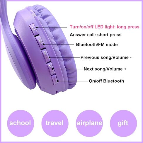 سماعات الرأس اللاسلكية للأطفال LED LED UP CAT Pluetooth Headones ، و Cat Cat Ear Wireless Headets with Microphone for Kids/Girls/Christmas (Pink Pro) in Kuwait