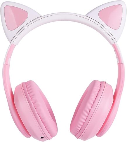 Kids Wireless Headphones LED Light up Cat Bluetooth Headphones, Color Changing Cat Ear Wireless Headsets with Microphone for Kids/Girls/School/Christmas (Pink Pro) in Saudi Arabia