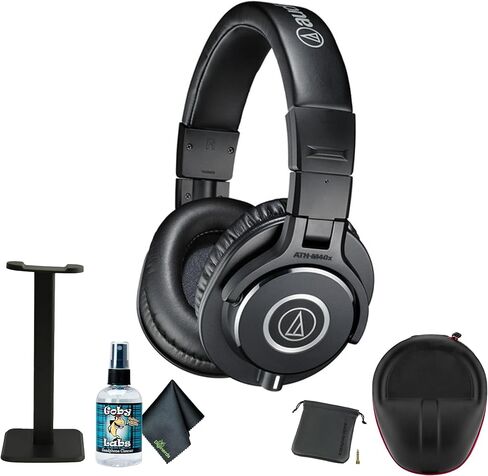 Audio-Technica ATH-M40x Closed-Back Monitor Headphones (Black) + Microfiber Cleaning Cloth + Headphone Stand + Headphone CASE + Goby Labs Headphone Cleaner 4 fl oz in Saudi Arabia